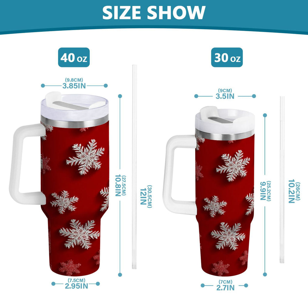 30 oz Insulated Stainless Steel Tumbler Double Wall Stainless Steel Tumbler with 2-Way Drinking Red and White Snowflakes XTAV