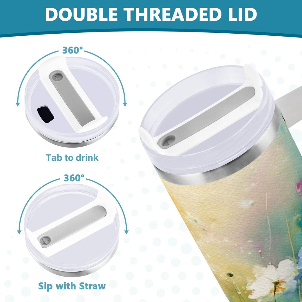30 oz Insulated Stainless Steel Tumbler Double Wall Stainless Steel Tumbler with 2-Way Drinking Watercolor Wildflowers TQQX