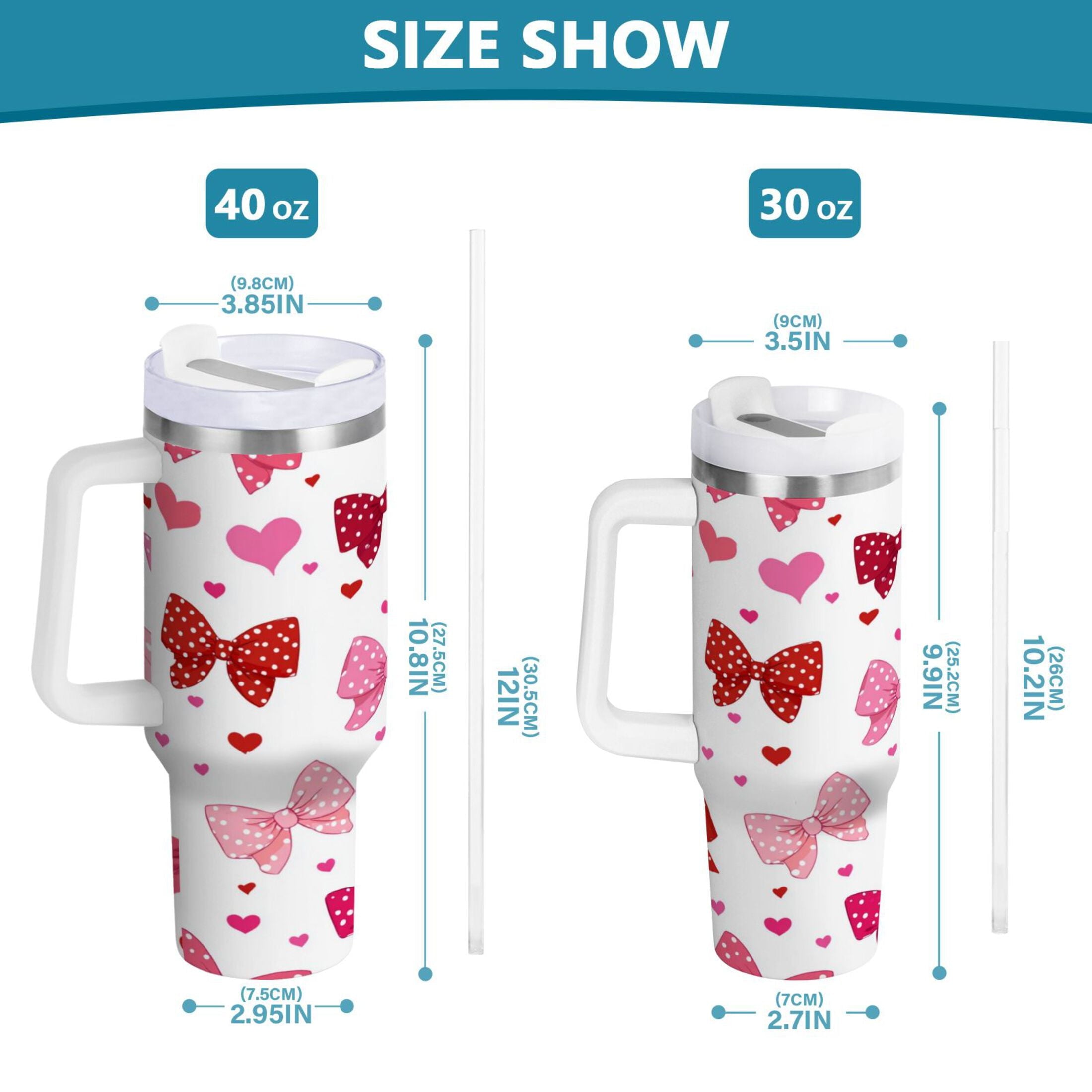 30 oz Insulated Stainless Steel Tumbler Double Wall Stainless Steel Tumbler with 2-Way Drinking Red and Pink Bows GTB5