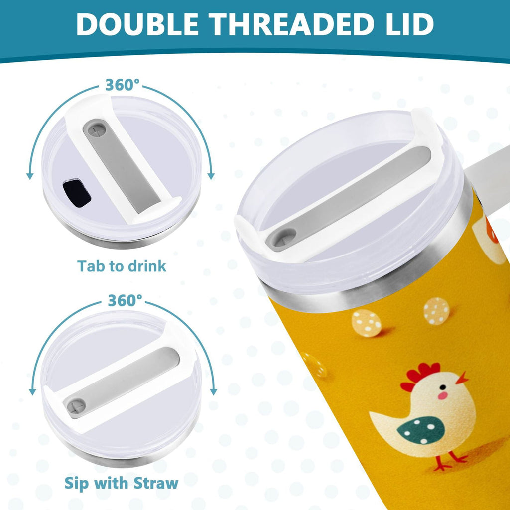 30 oz Insulated Stainless Steel Tumbler Double Wall Stainless Steel Tumbler with 2-Way Drinking Cartoon Chickens Pattern VXKY