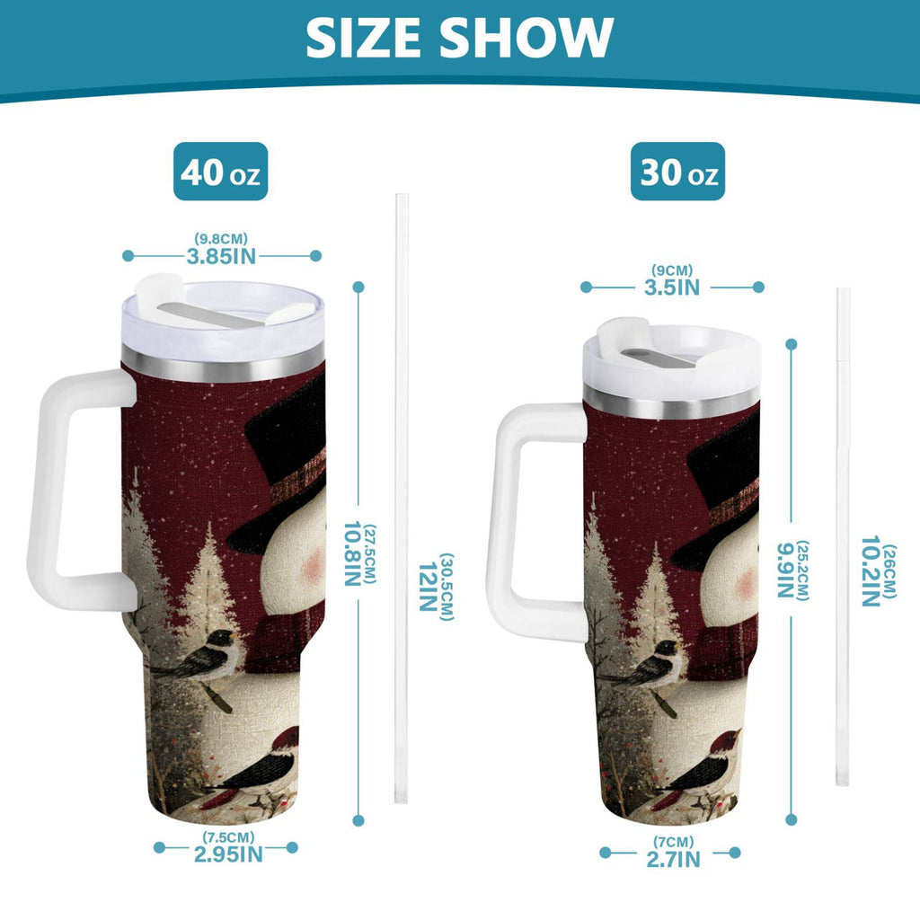 30 oz Insulated Stainless Steel Tumbler Double Wall Stainless Steel Tumbler with 2-Way Drinking Snowman and Birds FFWS