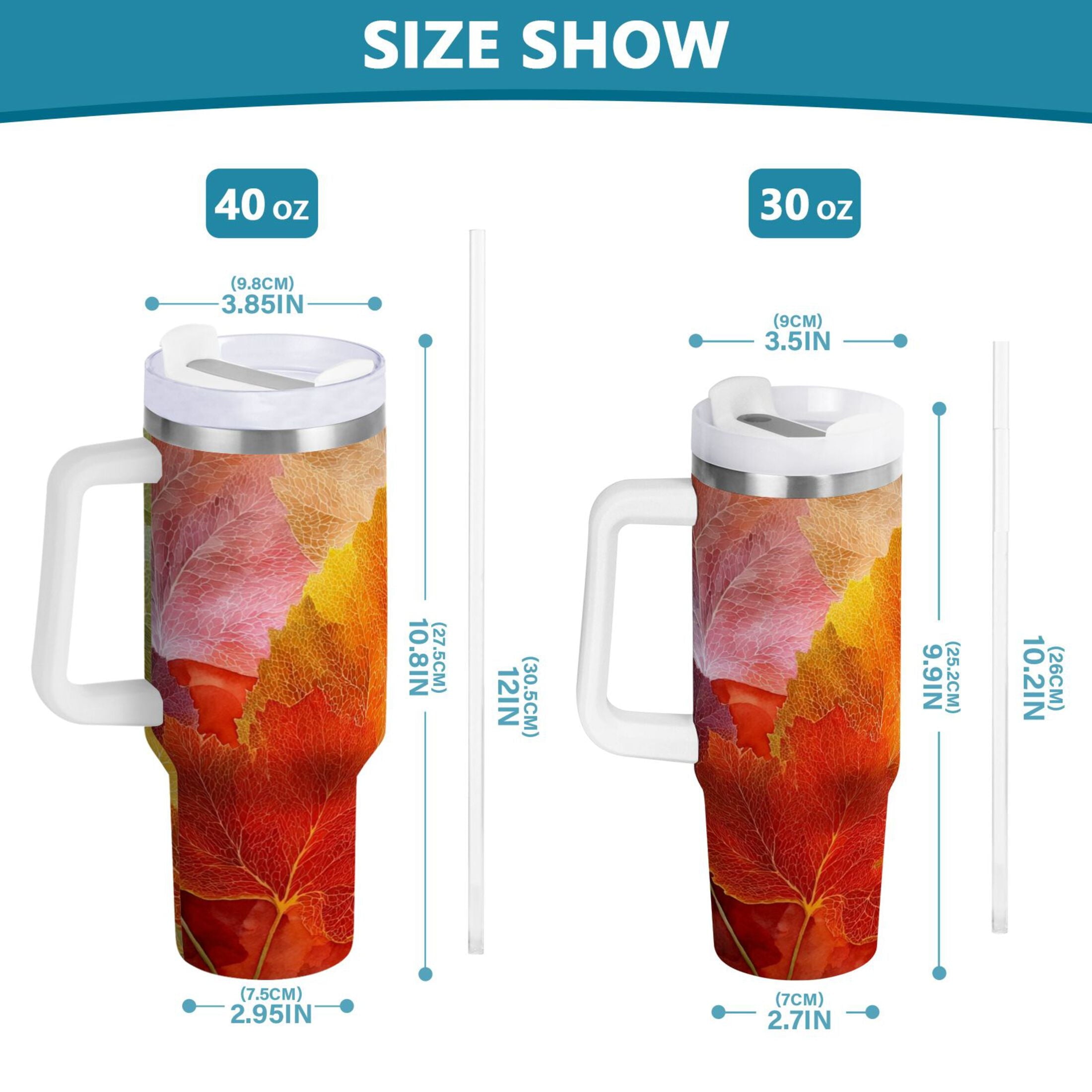30 oz Insulated Stainless Steel Tumbler Double Wall Stainless Steel Tumbler with 2-Way Drinking Various Shades Autumn Leaves GEKO