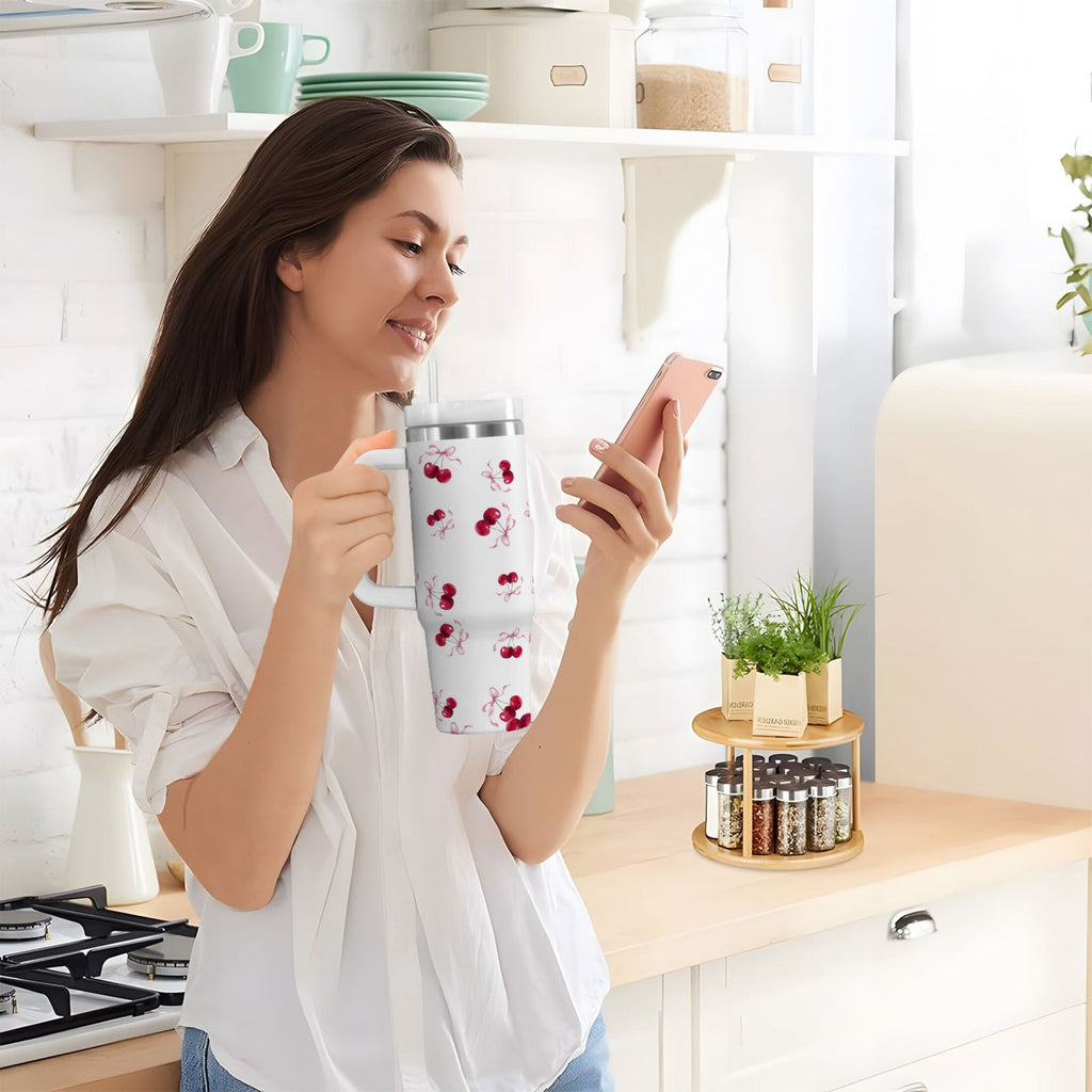30 oz Insulated Stainless Steel Tumbler Double Wall Stainless Steel Tumbler with 2-Way Drinking Watercolor Cherries Pattern NL46