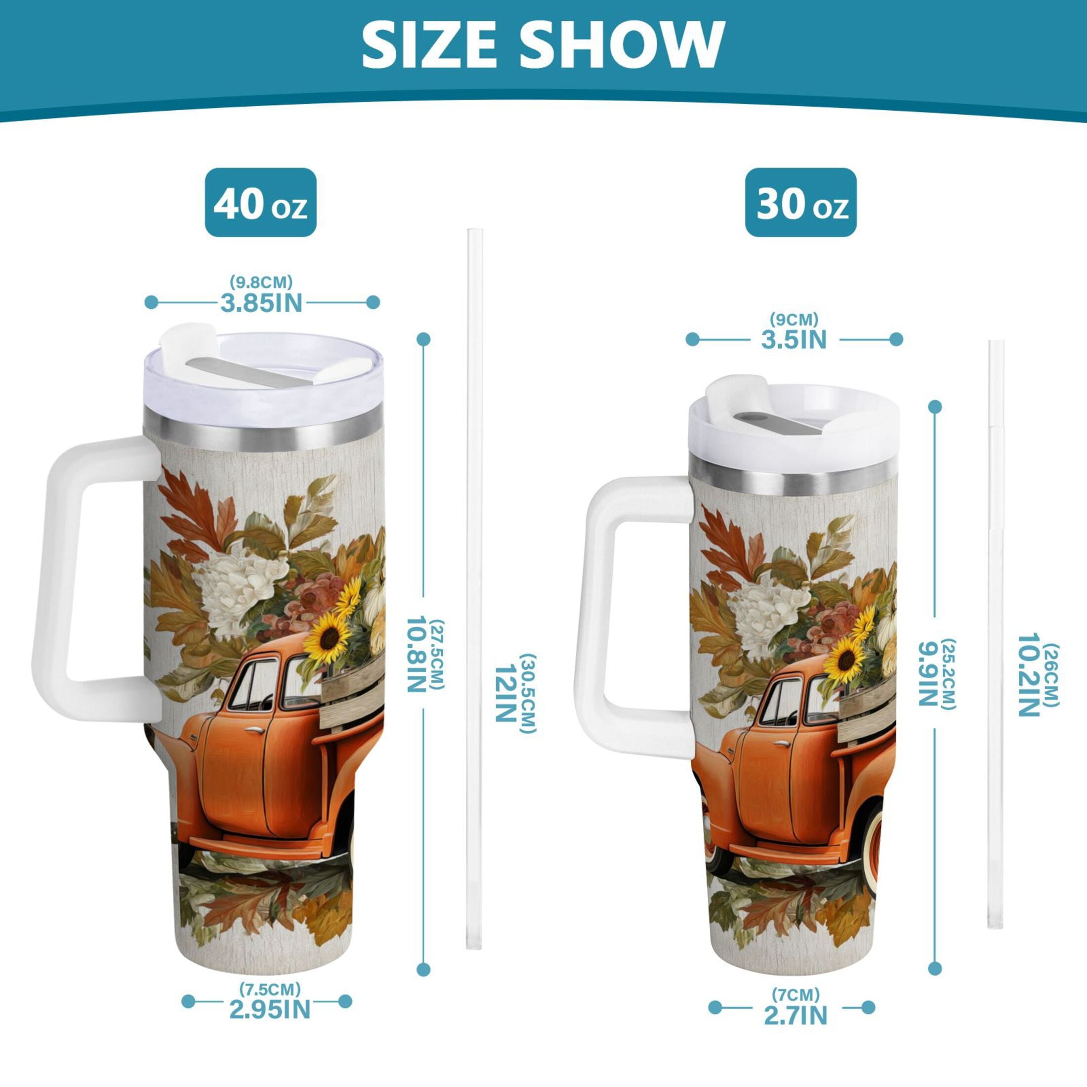 40 oz Insulated Stainless Steel Tumbler Double Wall Stainless Steel Tumbler with 2-Way Drinking Truck Full Of Pumpkins Z55Y