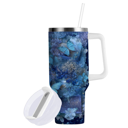 30 oz Insulated Stainless Steel Tumbler Double Wall Stainless Steel Tumbler with 2-Way Drinking Butterflies Books and Flowers WSP8