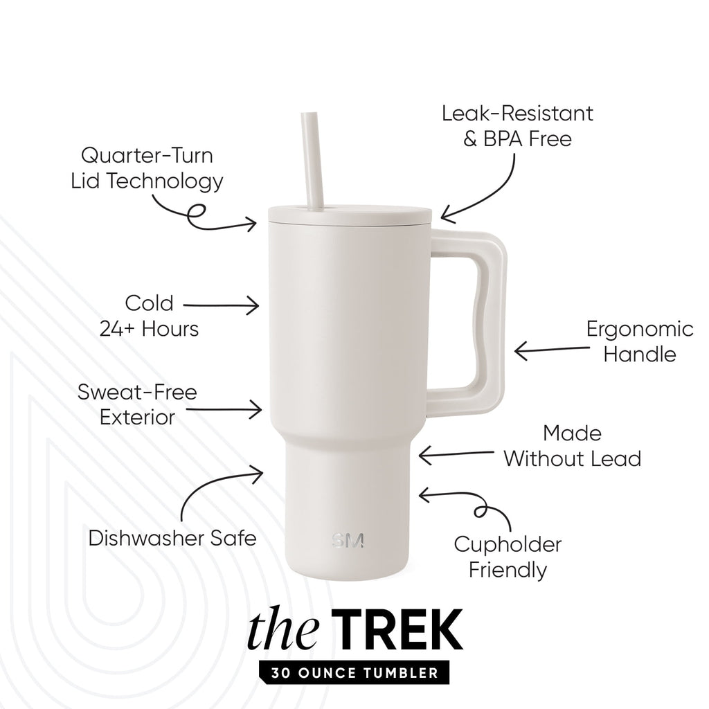 Simple Modern 30 fl oz Insulated Stainless Steel Trek Tumbler with Straw Lid | Seaglass Sage and Cream Checkmate 23VN