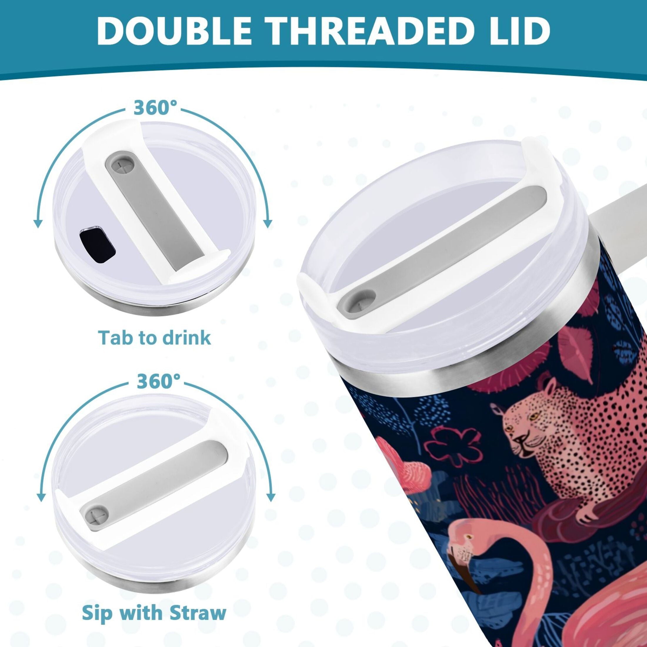 30 oz Insulated Stainless Steel Tumbler Double Wall Stainless Steel Tumbler with 2-Way Drinking Flamingos and Leopard Print UX3O