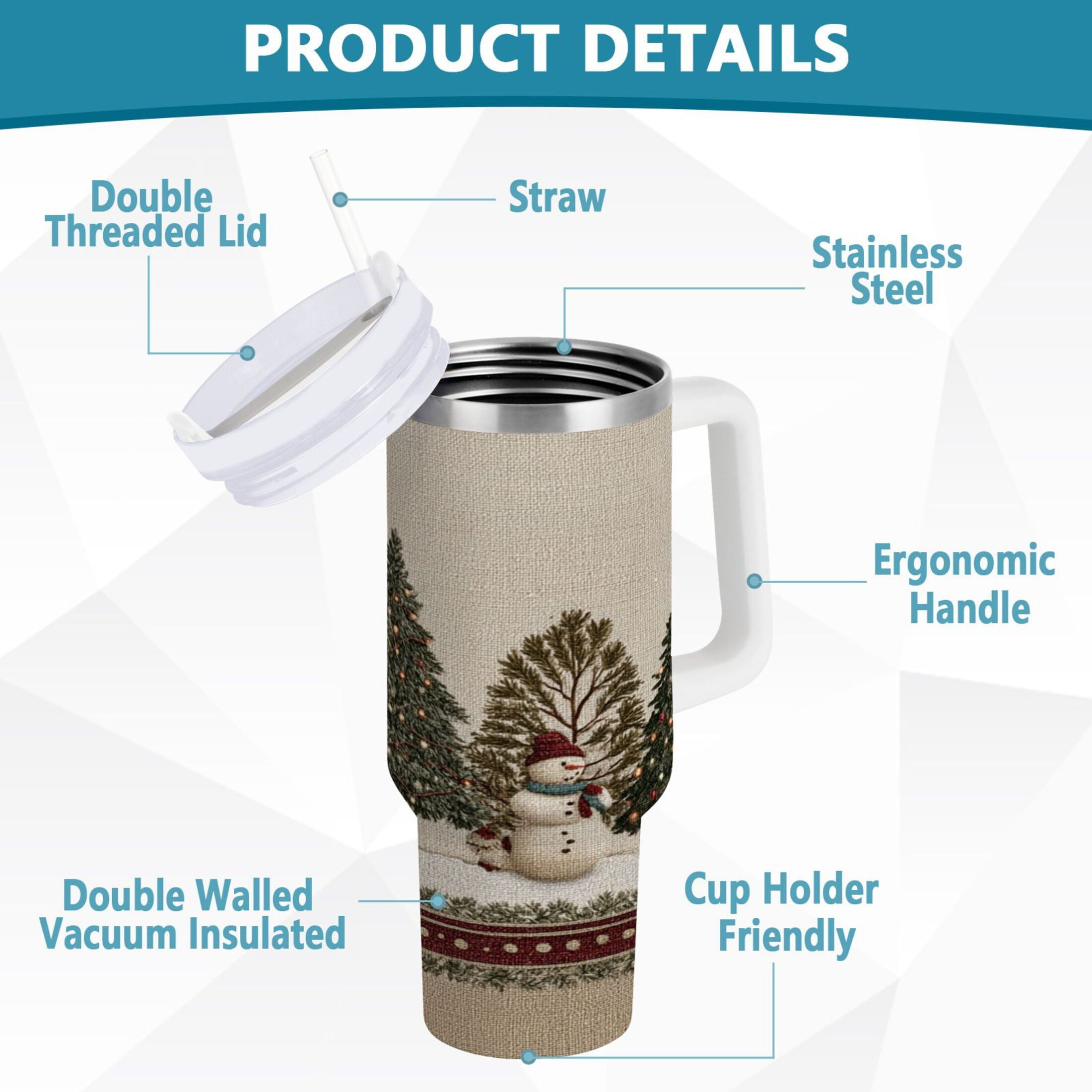 30 oz Insulated Stainless Steel Tumbler Double Wall Stainless Steel Tumbler with 2-Way Drinking Snowmen and Deer in The Forest RBIE