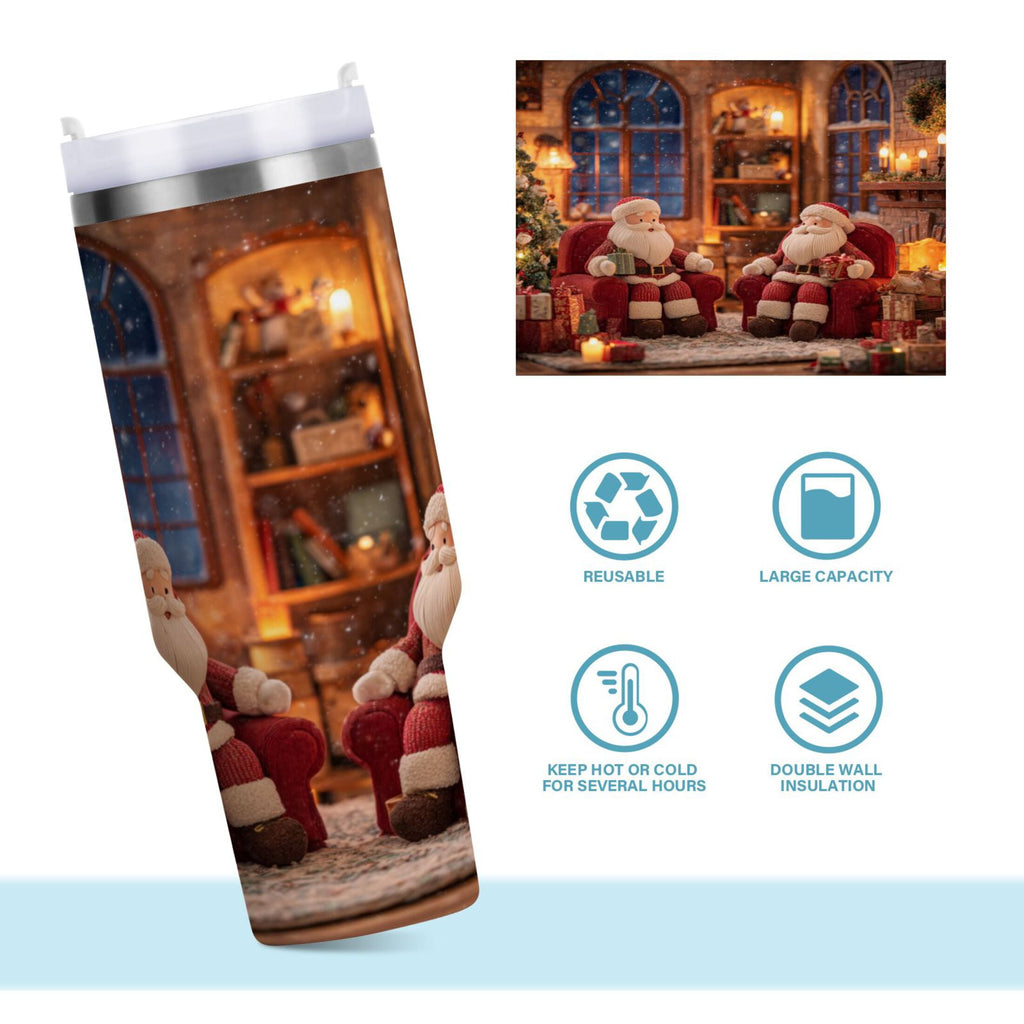 40 oz Insulated Stainless Steel Tumbler Double Wall Stainless Steel Tumbler with 2-Way Drinking Sitting Santa Claus KDW3