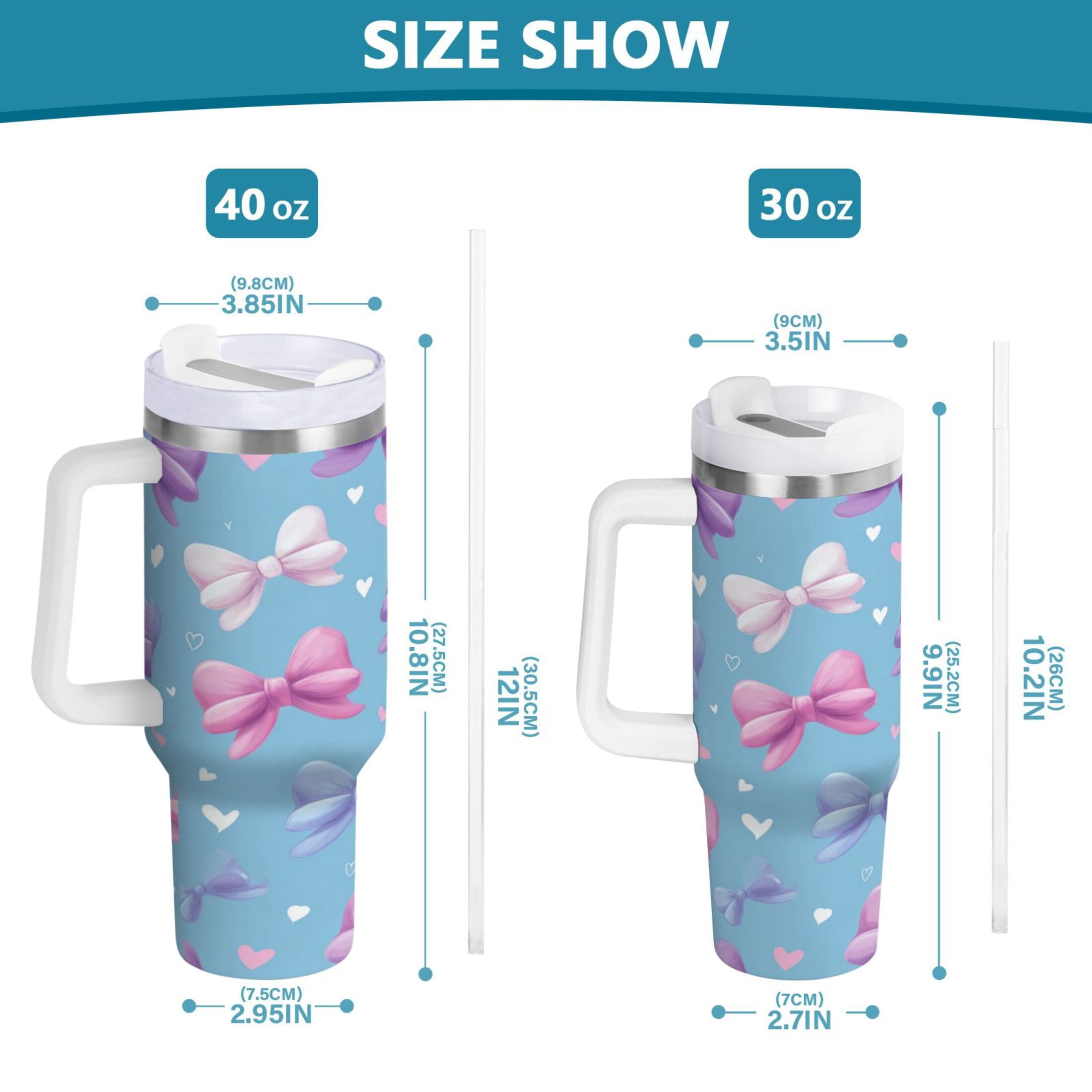 30 oz Insulated Stainless Steel Tumbler Double Wall Stainless Steel Tumbler with 2-Way Drinking Pink and Purple Bows 2NBM