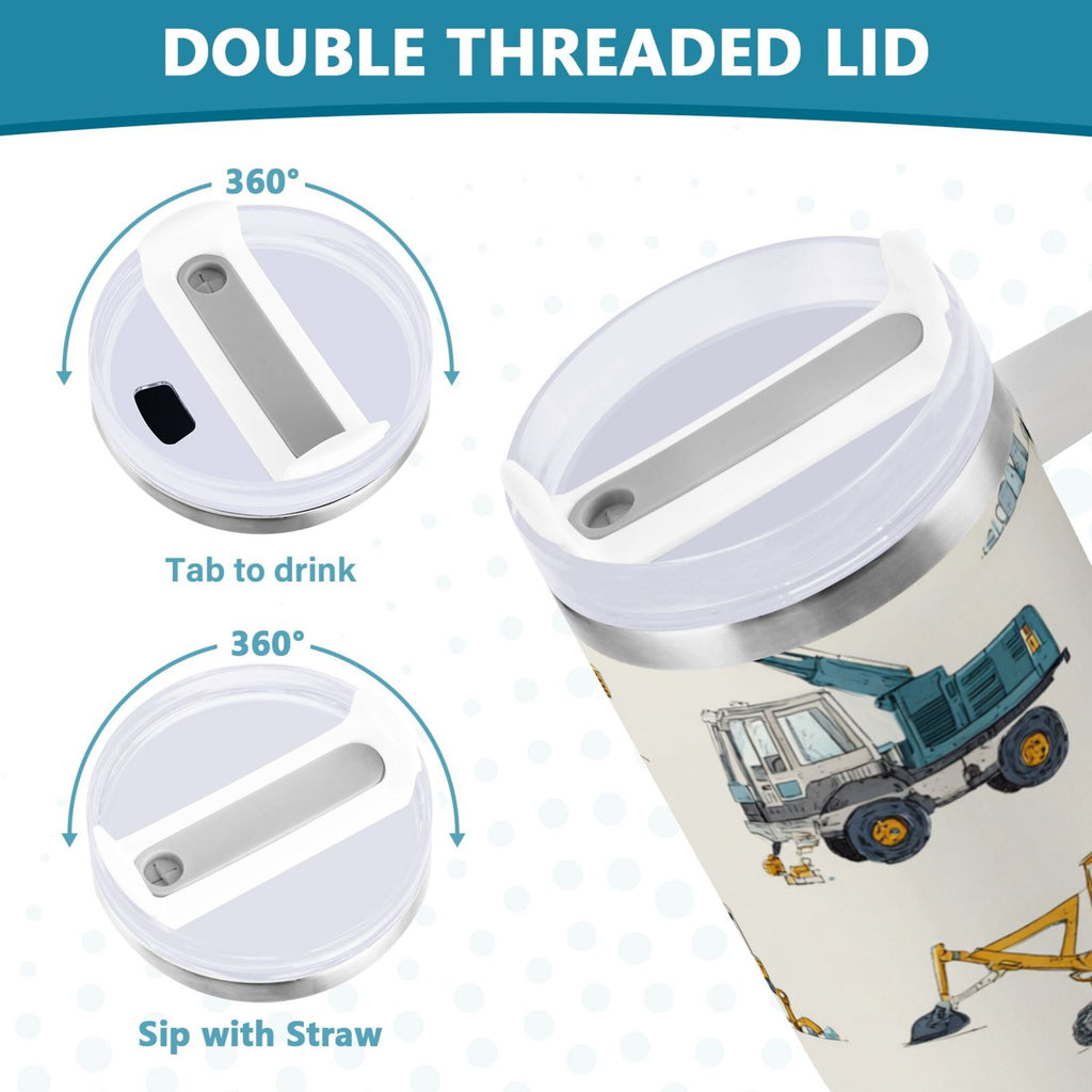 30 oz Insulated Stainless Steel Tumbler Double Wall Stainless Steel Tumbler with 2-Way Drinking Engineering Vehicle Pattern Q6S6