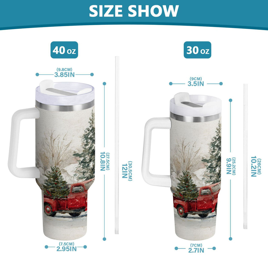 30 oz Insulated Stainless Steel Tumbler Double Wall Stainless Steel Tumbler with 2-Way Drinking Truck with Christmas Decorations TW3N