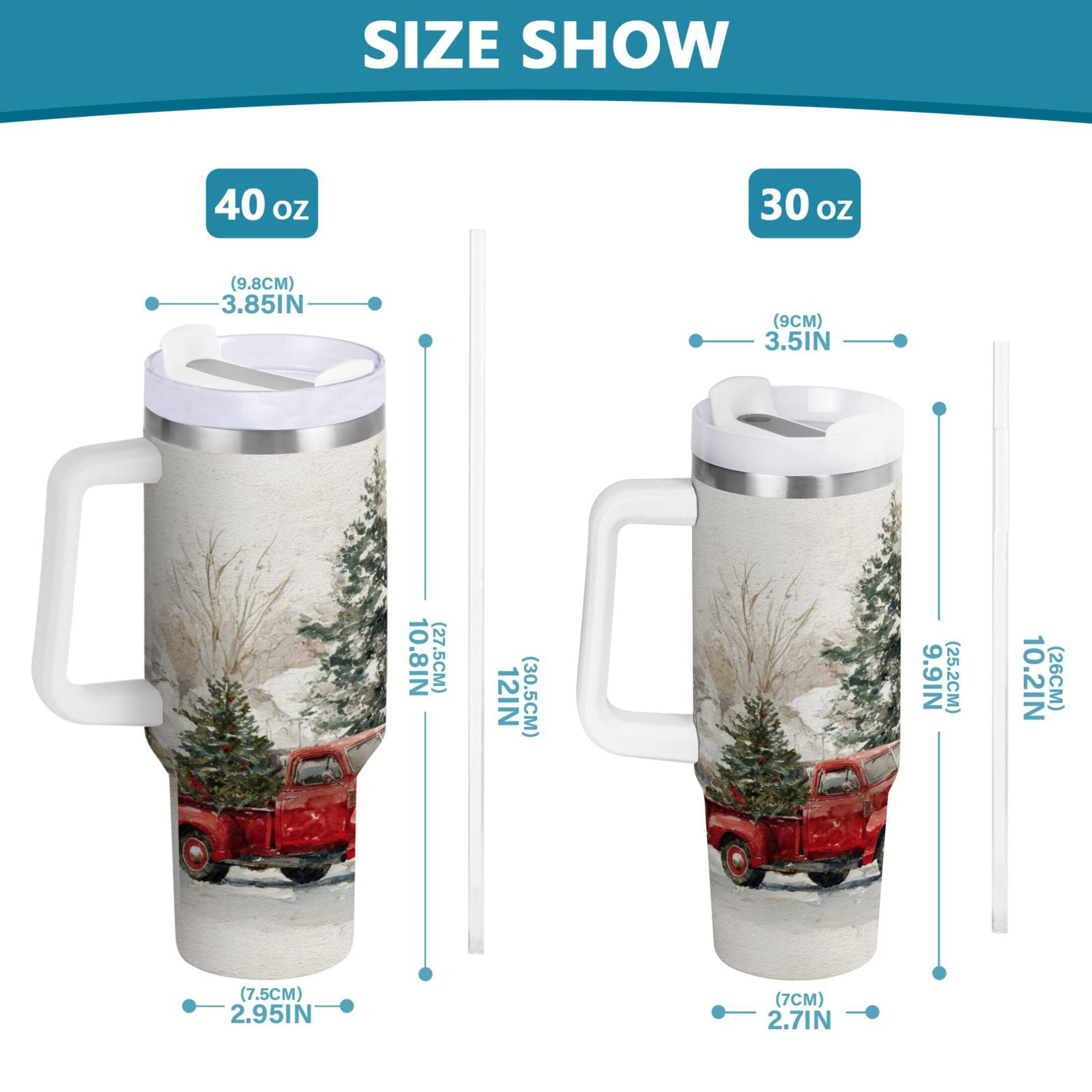 30 oz Insulated Stainless Steel Tumbler Double Wall Stainless Steel Tumbler with 2-Way Drinking Truck with Christmas Decorations TW3N