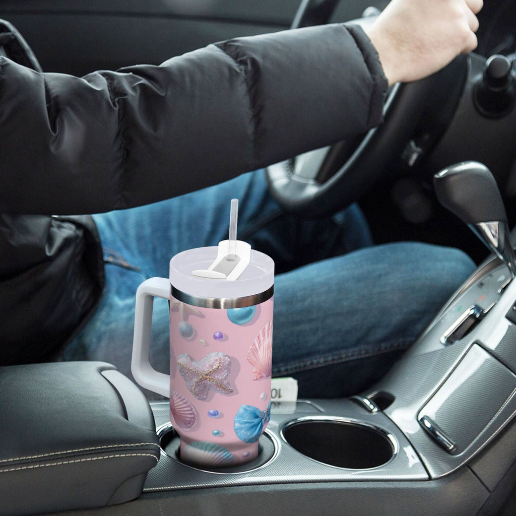 30 oz Insulated Stainless Steel Tumbler Double Wall Stainless Steel Tumbler with 2-Way Drinking Seashells and Bows N4ZL