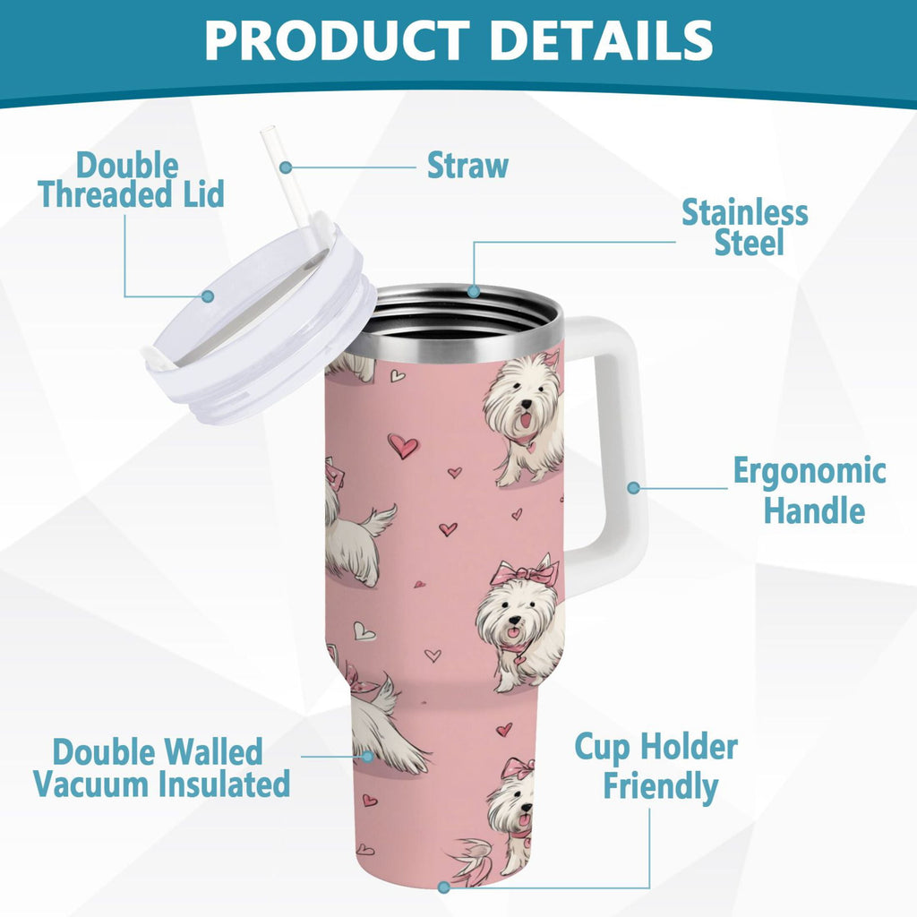 30 oz Insulated Stainless Steel Tumbler Double Wall Stainless Steel Tumbler with 2-Way Drinking Dogs Wearing Bows 9QI6
