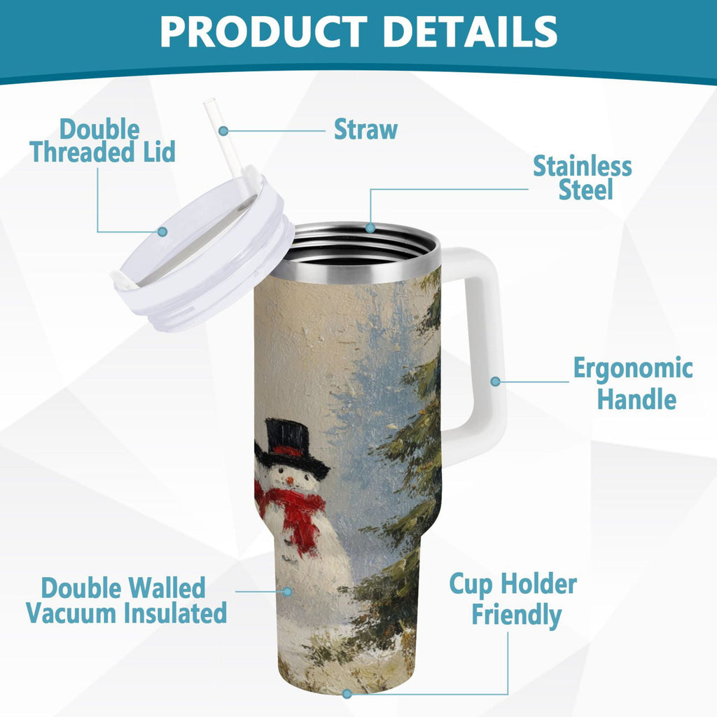 40 oz Insulated Stainless Steel Tumbler Double Wall Stainless Steel Tumbler with 2-Way Drinking Moody Snowman Couple JMD0