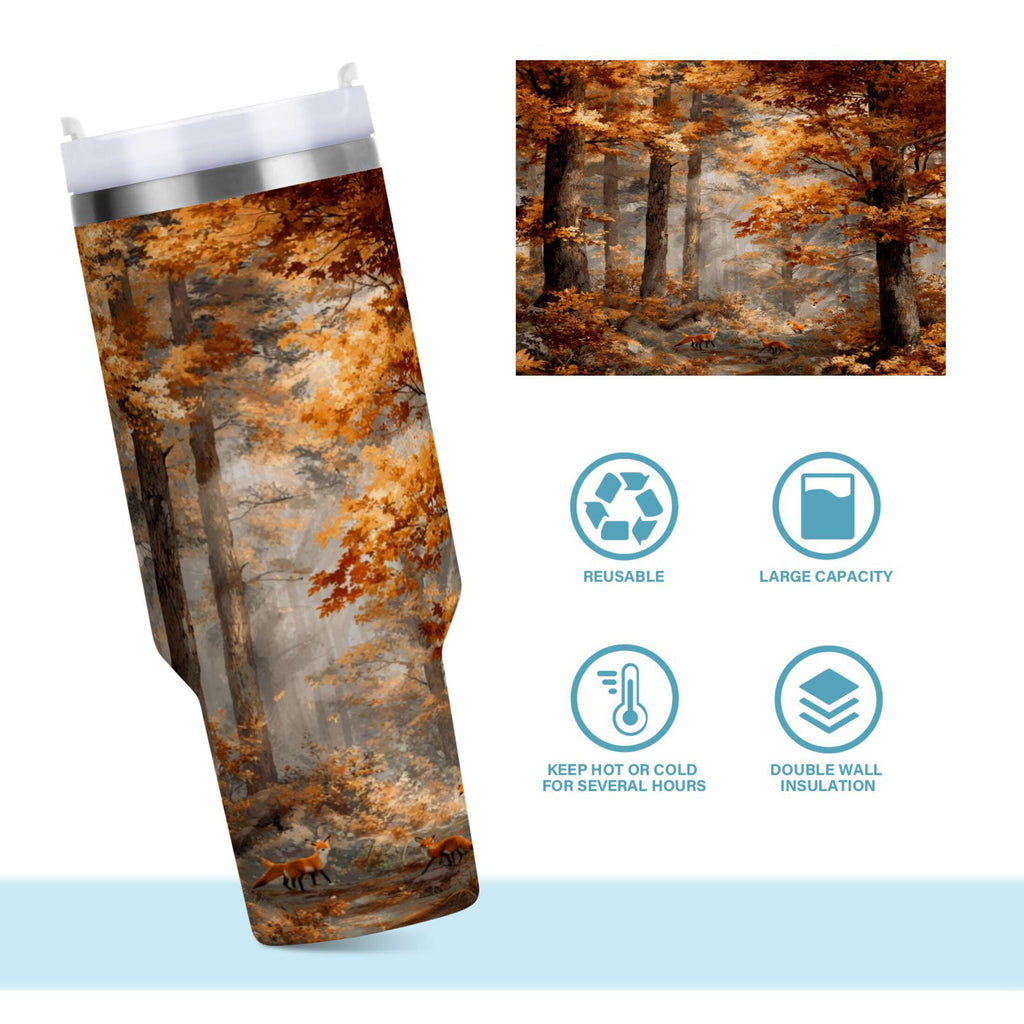 30 oz Insulated Stainless Steel Tumbler Double Wall Stainless Steel Tumbler with 2-Way Drinking Beautiful Autumn Forest JEIF