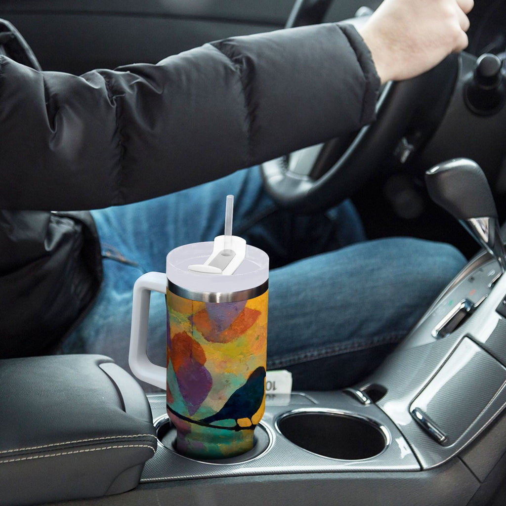 30 oz Insulated Stainless Steel Tumbler Double Wall Stainless Steel Tumbler with 2-Way Drinking Birds on A Wire NDNH