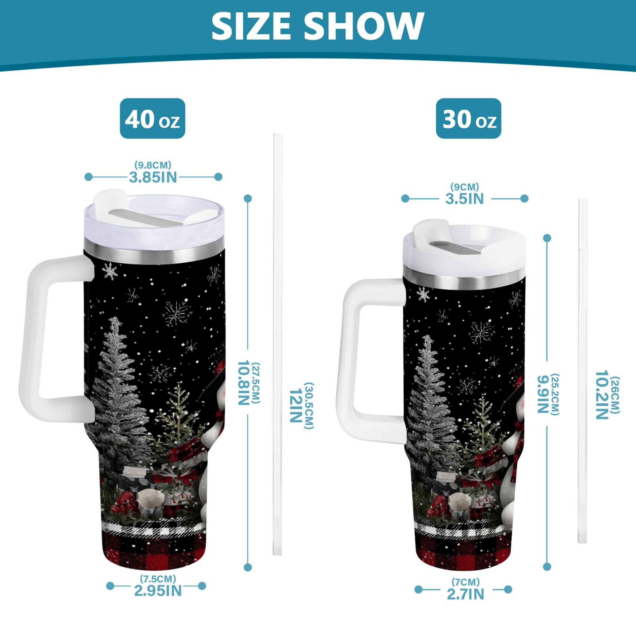 30 oz Insulated Stainless Steel Tumbler Double Wall Stainless Steel Tumbler with 2-Way Drinking Christmas Snowman JCA1