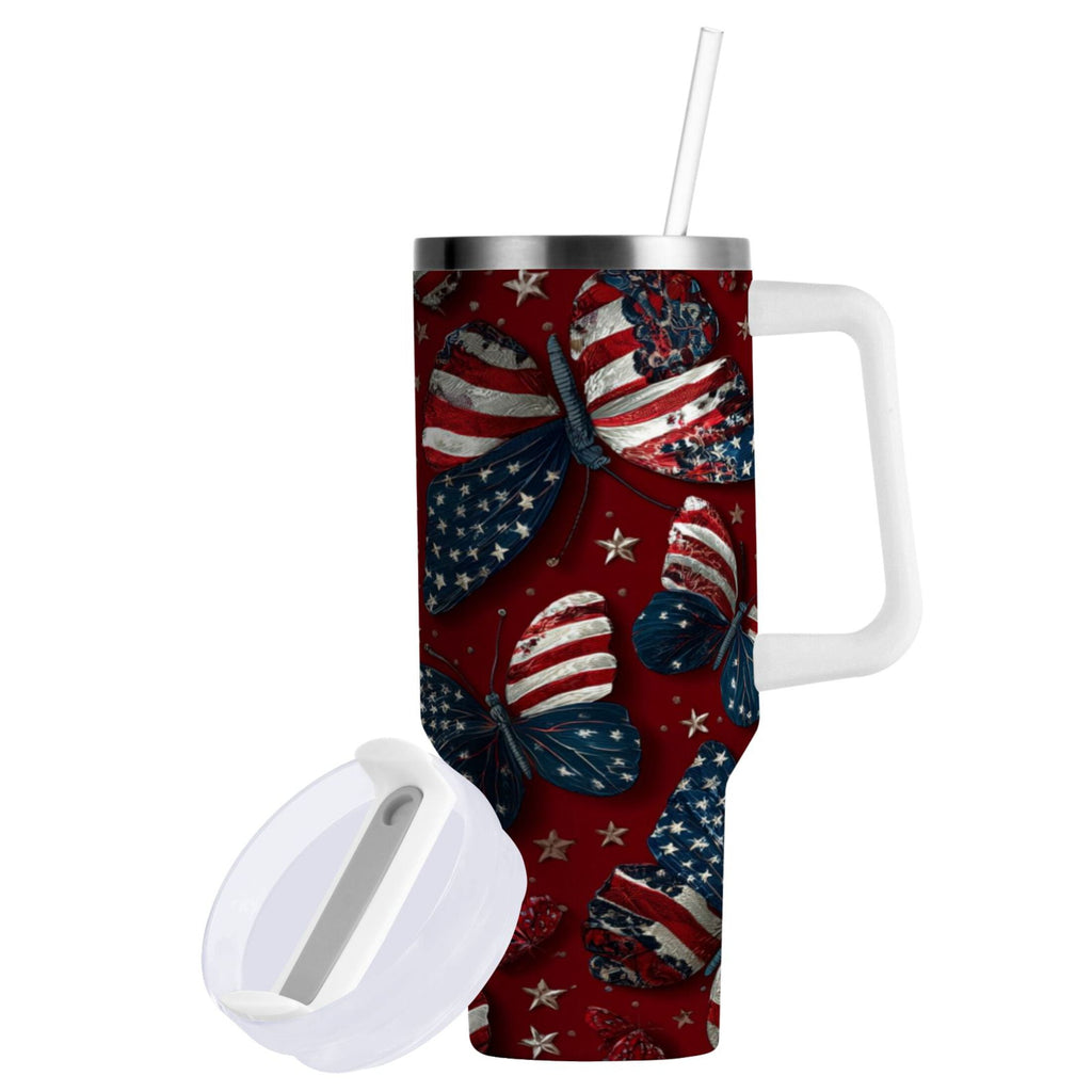 40 oz Insulated Stainless Steel Tumbler Double Wall Stainless Steel Tumbler with 2-Way Drinking Butterfly with National Flag 4X1G