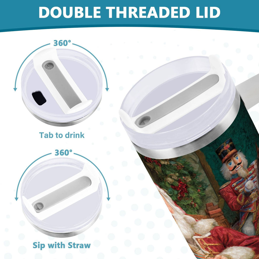 40 oz Insulated Stainless Steel Tumbler Double Wall Stainless Steel Tumbler with 2-Way Drinking Santa Eating Cookies BLL6