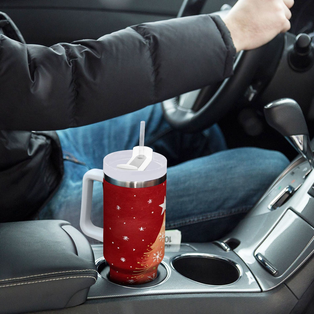 40 oz Insulated Stainless Steel Tumbler Double Wall Stainless Steel Tumbler with 2-Way Drinking Red Christmas Tree F7JE