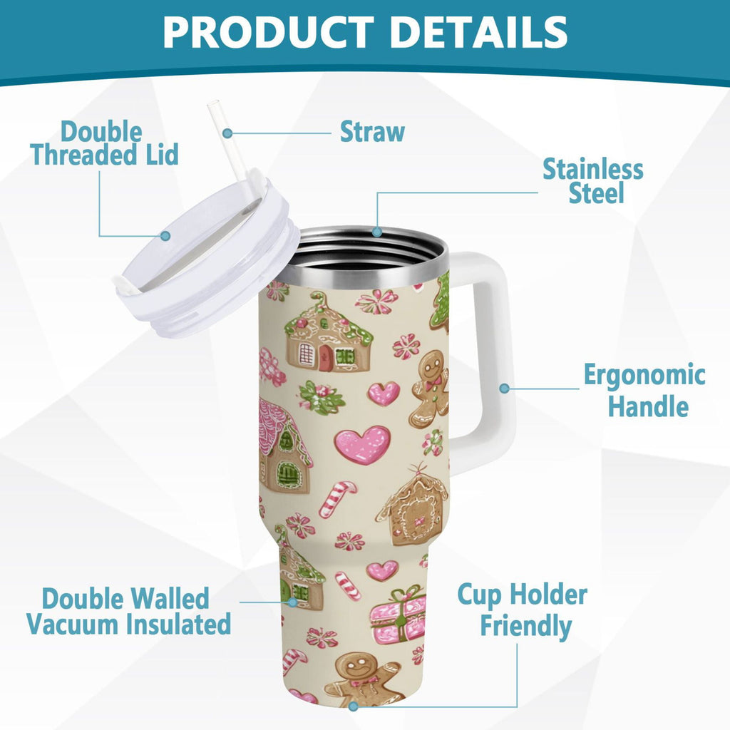 40 oz Insulated Stainless Steel Tumbler Double Wall Stainless Steel Tumbler with 2-Way Drinking Pink Cute Christmas Pattern S8JG