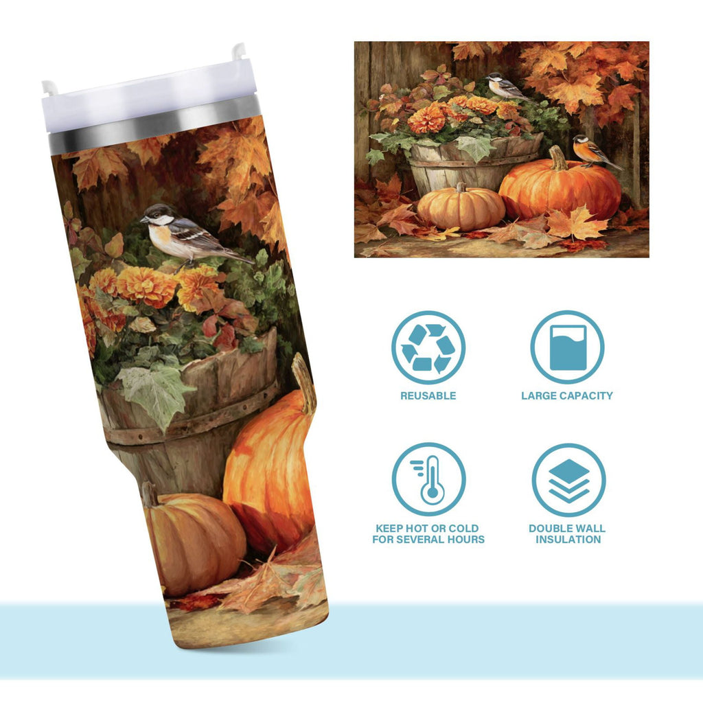 30 oz Insulated Stainless Steel Tumbler Double Wall Stainless Steel Tumbler with 2-Way Drinking Beautiful Fall Scene CN9K