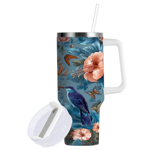 30 oz Insulated Stainless Steel Tumbler Double Wall Stainless Steel Tumbler with 2-Way Drinking Birds and Flowers N92U