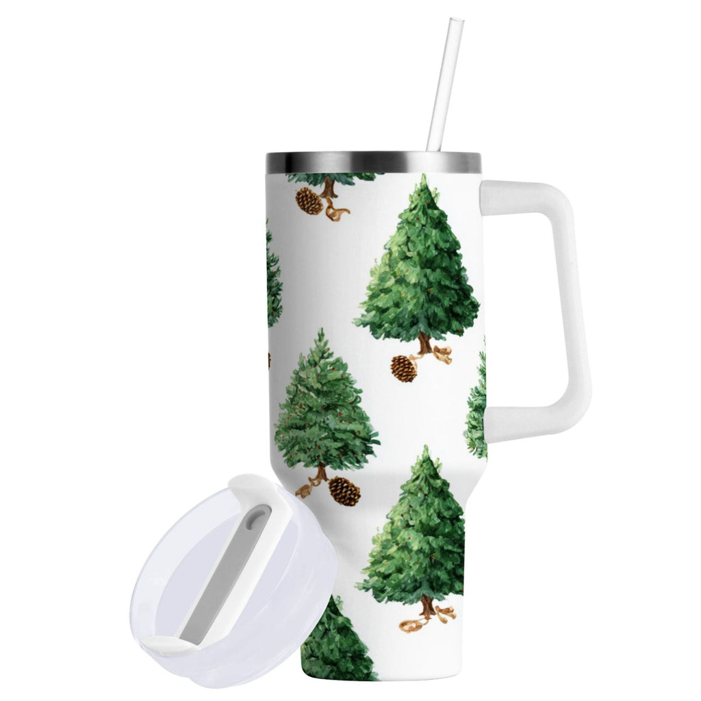 30 oz Insulated Stainless Steel Tumbler Double Wall Stainless Steel Tumbler with 2-Way Drinking Watercolor Green Christmas Tree PAN6