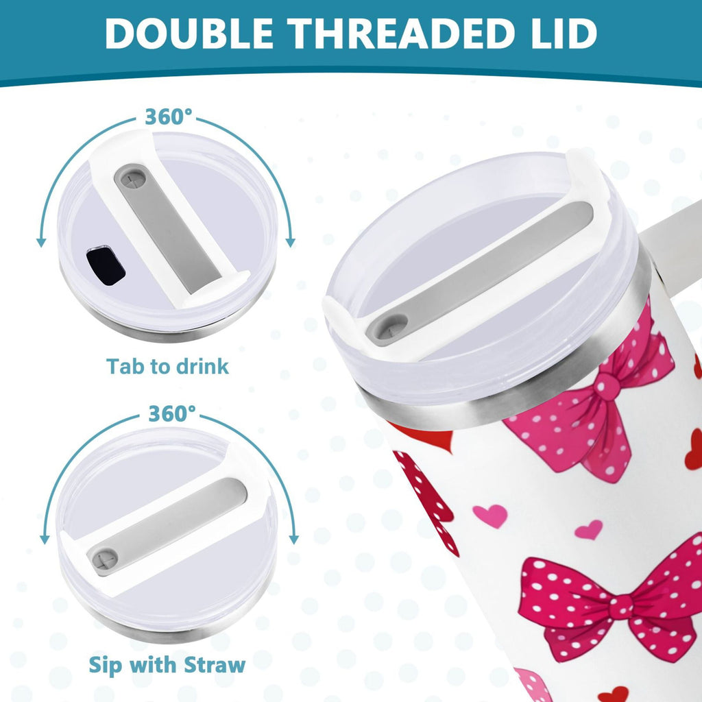 30 oz Insulated Stainless Steel Tumbler Double Wall Stainless Steel Tumbler with 2-Way Drinking Red and Pink Bows GTB5