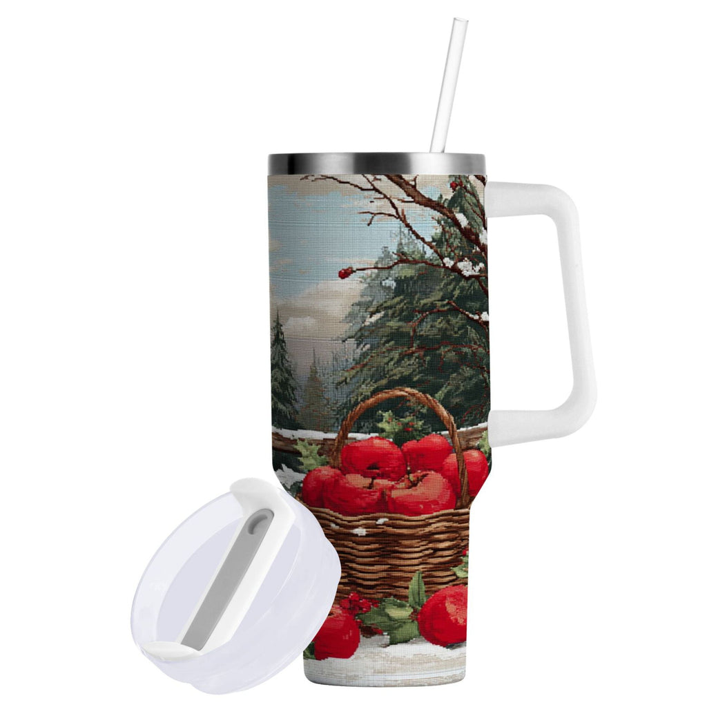 30 oz Insulated Stainless Steel Tumbler Double Wall Stainless Steel Tumbler with 2-Way Drinking Apples and Baskets GI9U