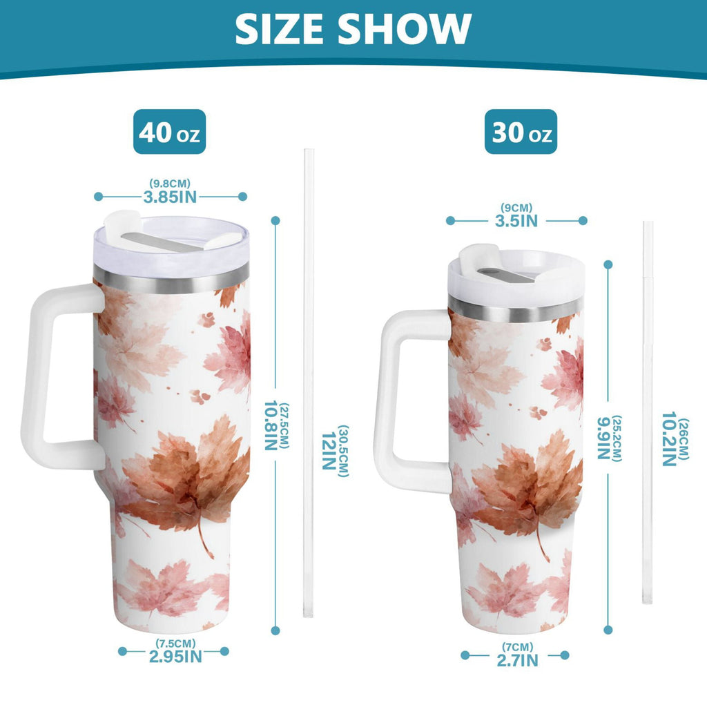 30 oz Insulated Stainless Steel Tumbler Double Wall Stainless Steel Tumbler with 2-Way Drinking Watercolor Pink Maple Leaves 9R33