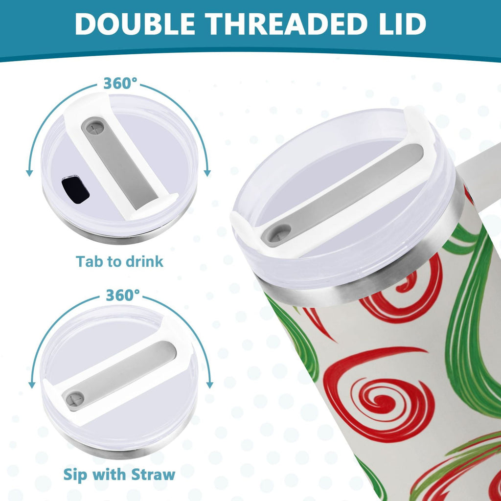 40 oz Insulated Stainless Steel Tumbler Double Wall Stainless Steel Tumbler with 2-Way Drinking Red and Green Swirls 7ABL