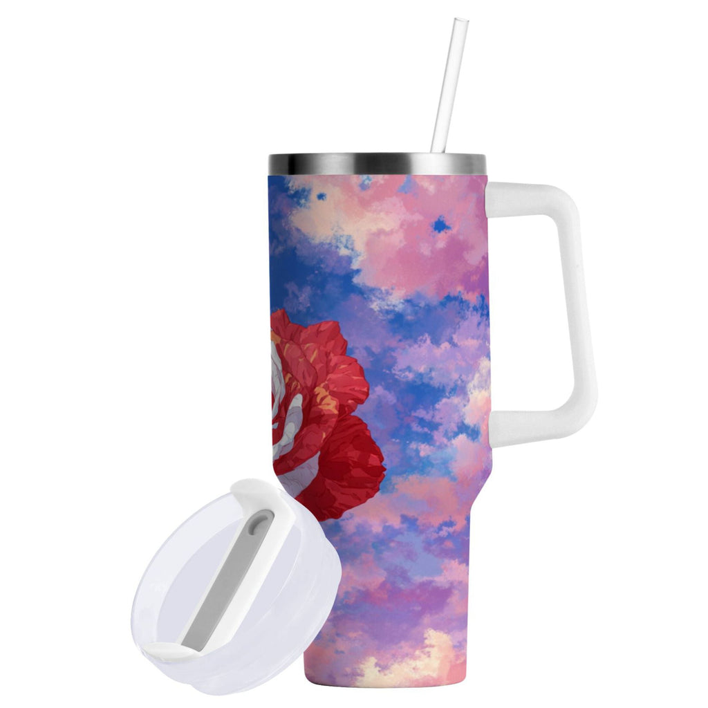 30 oz Insulated Stainless Steel Tumbler Double Wall Stainless Steel Tumbler with 2-Way Drinking Rose with Flag Pattern PENC