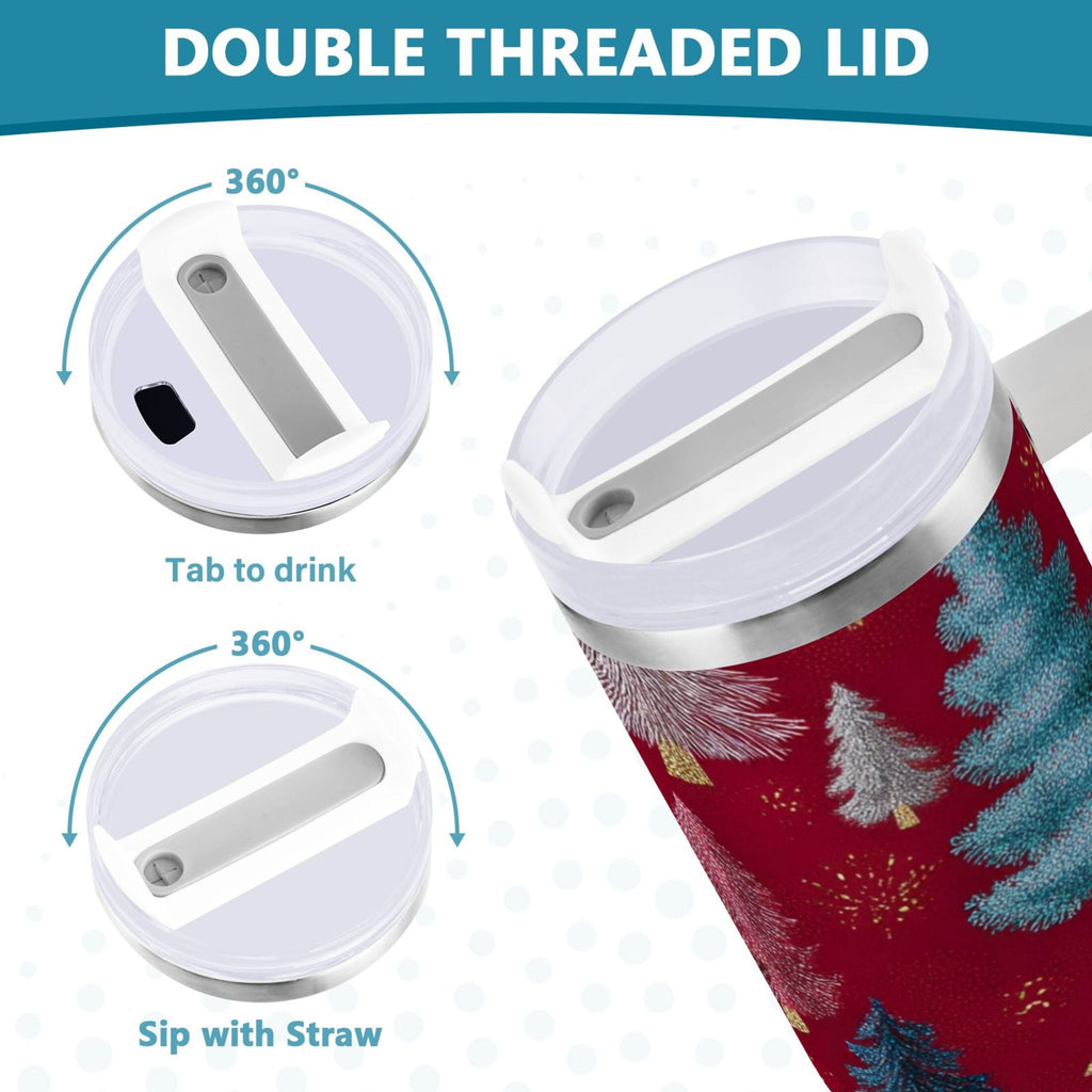 30 oz Insulated Stainless Steel Tumbler Double Wall Stainless Steel Tumbler with 2-Way Drinking Stylized Christmas Trees AKCX