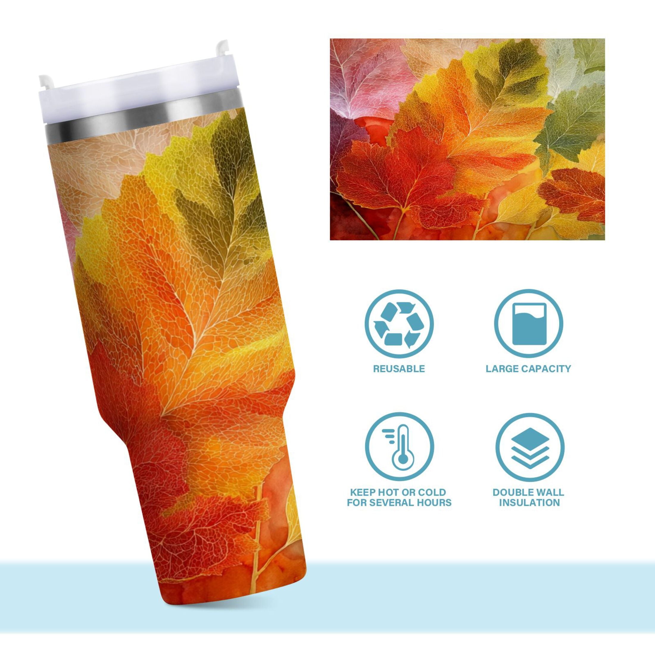 30 oz Insulated Stainless Steel Tumbler Double Wall Stainless Steel Tumbler with 2-Way Drinking Various Shades Autumn Leaves GEKO