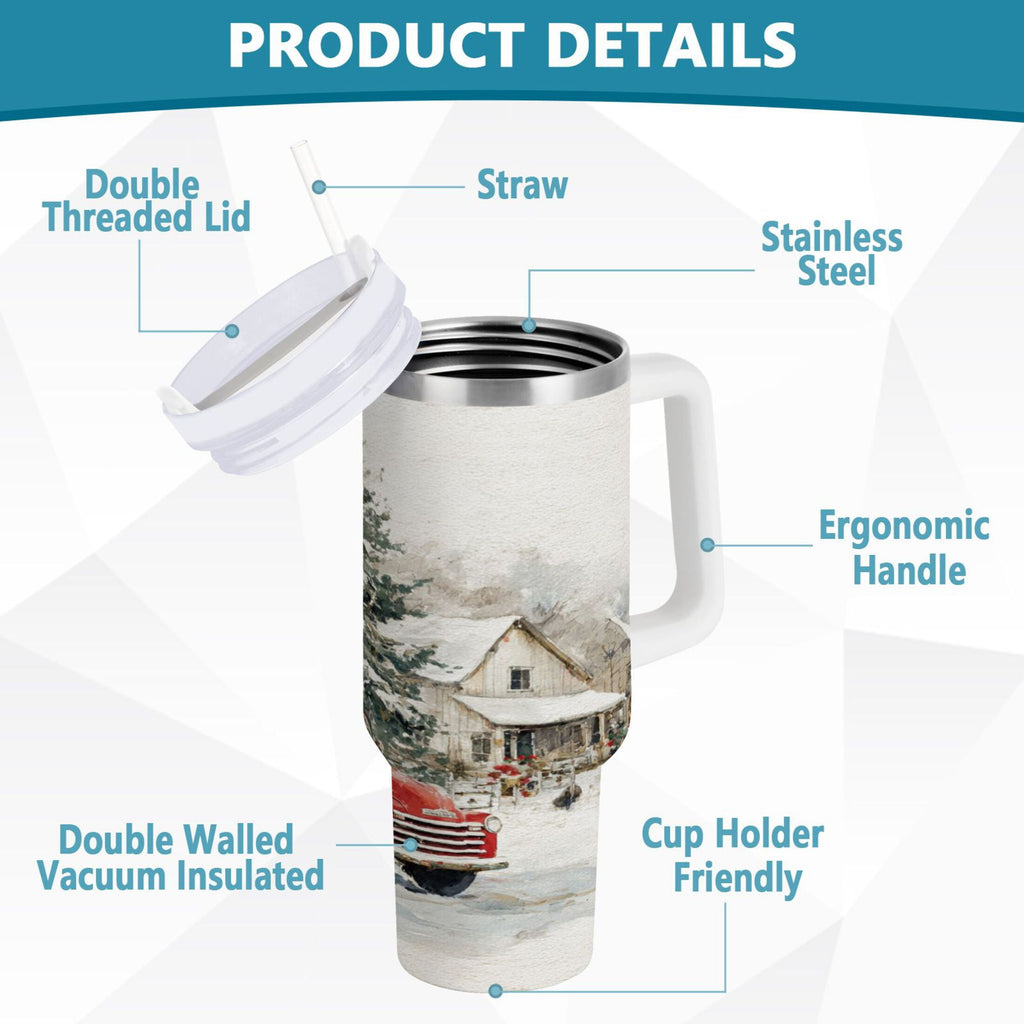 30 oz Insulated Stainless Steel Tumbler Double Wall Stainless Steel Tumbler with 2-Way Drinking Truck with Christmas Decorations TW3N