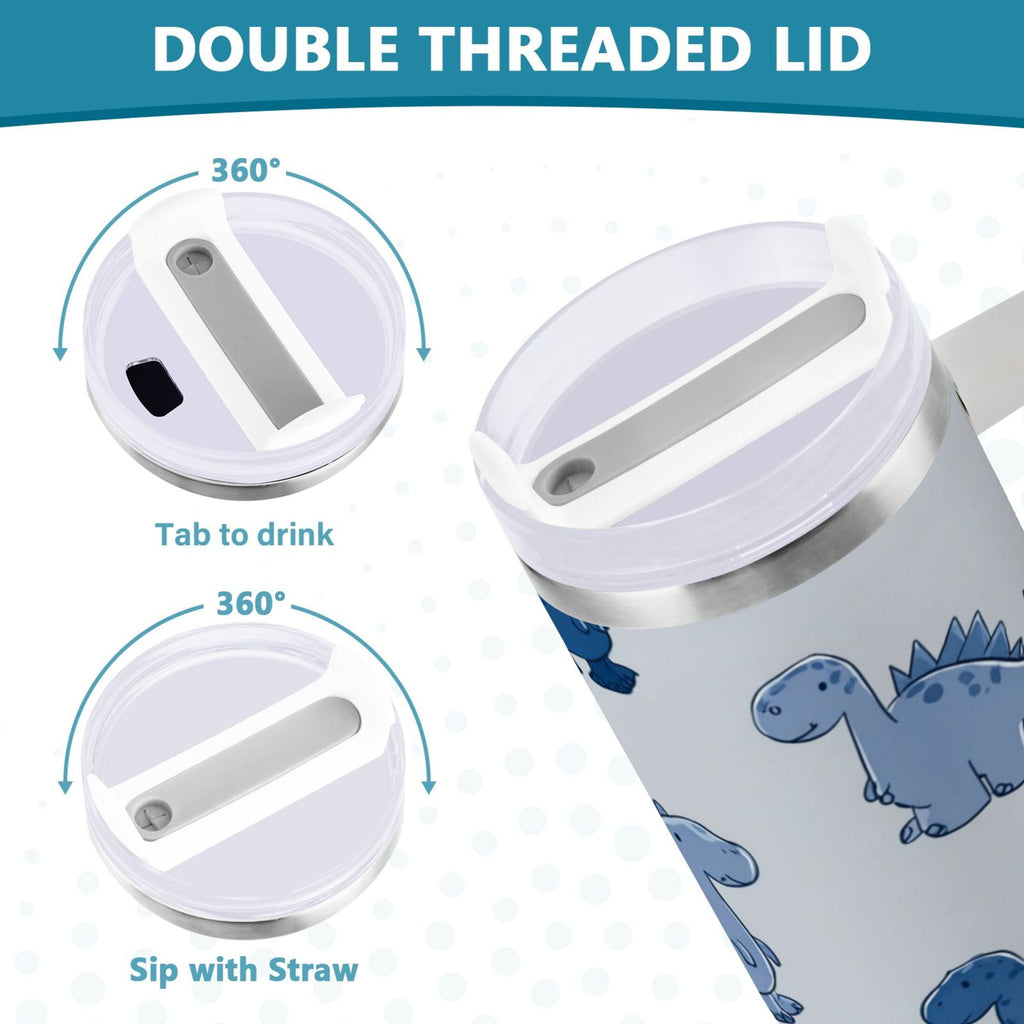 30 oz Insulated Stainless Steel Tumbler Double Wall Stainless Steel Tumbler with 2-Way Drinking Cute Blue Dinosaurs F4LR