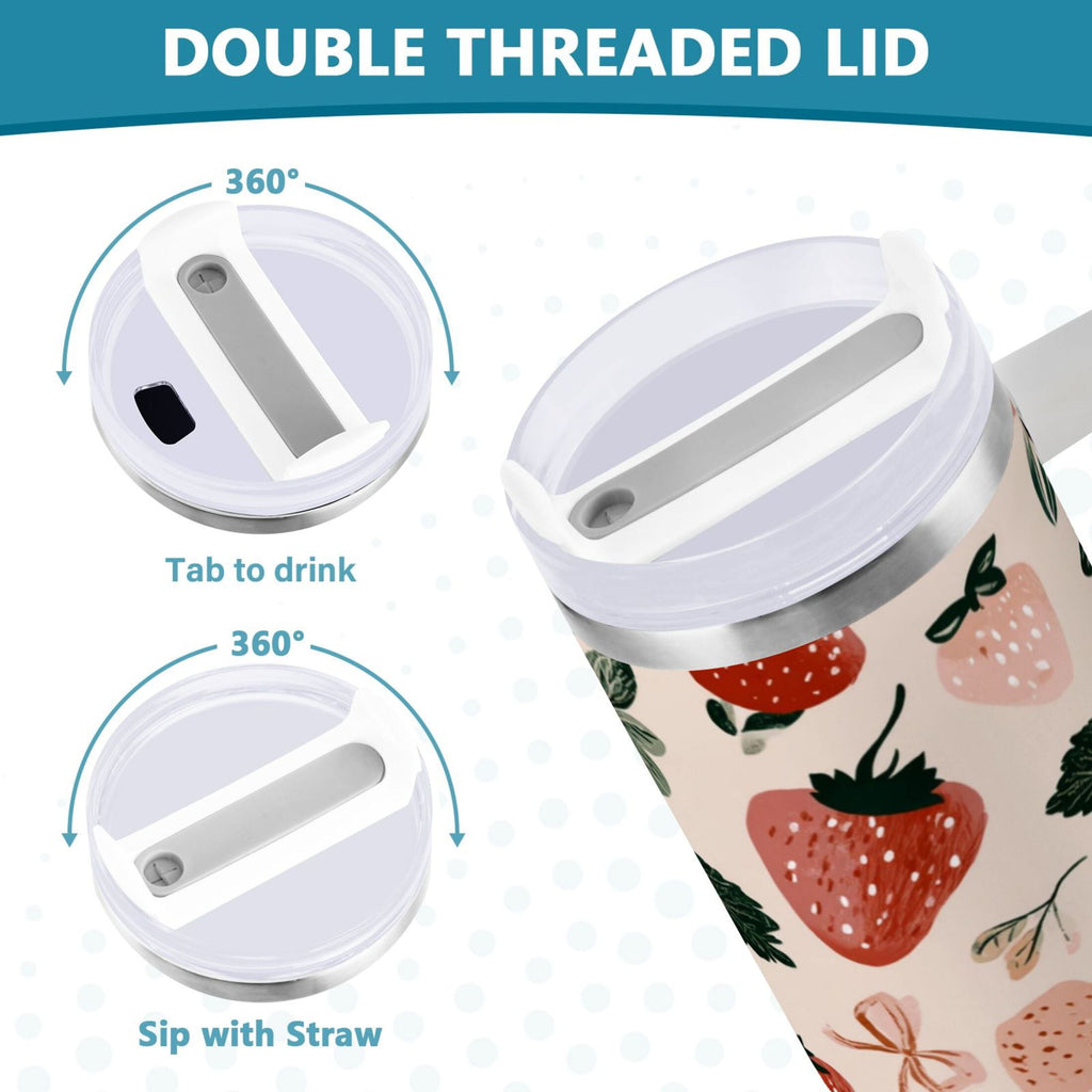 30 oz Insulated Stainless Steel Tumbler Double Wall Stainless Steel Tumbler with 2-Way Drinking Cute Pinks Strawberries PV8B