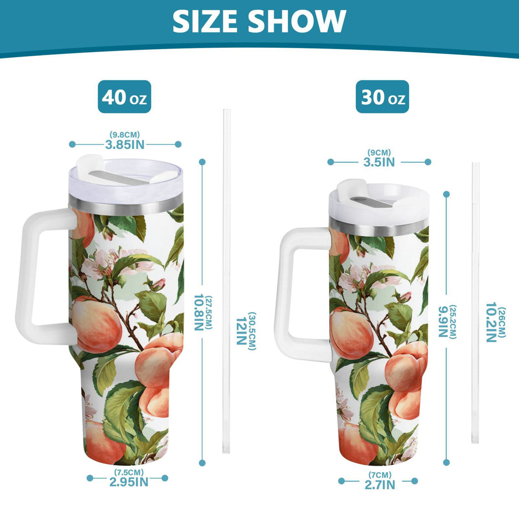 30 oz Insulated Stainless Steel Tumbler Double Wall Stainless Steel Tumbler with 2-Way Drinking Peach Fruit Pattern C5AO