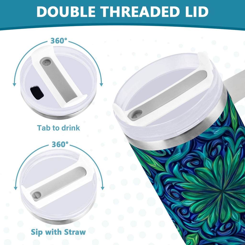 40 oz Insulated Stainless Steel Tumbler Double Wall Stainless Steel Tumbler with 2-Way Drinking Elegant Blue Traditional Patterns 7DF5