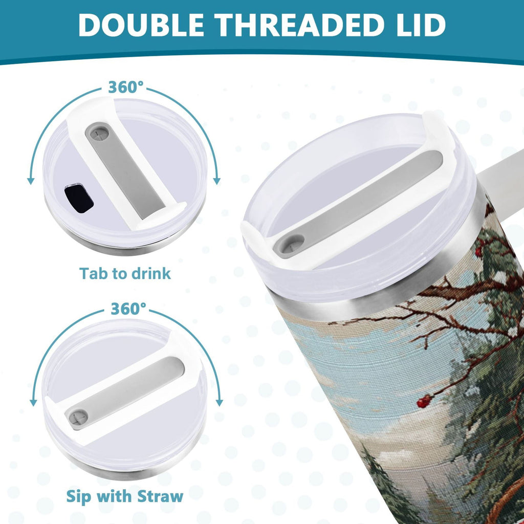 30 oz Insulated Stainless Steel Tumbler Double Wall Stainless Steel Tumbler with 2-Way Drinking Apples and Baskets GI9U