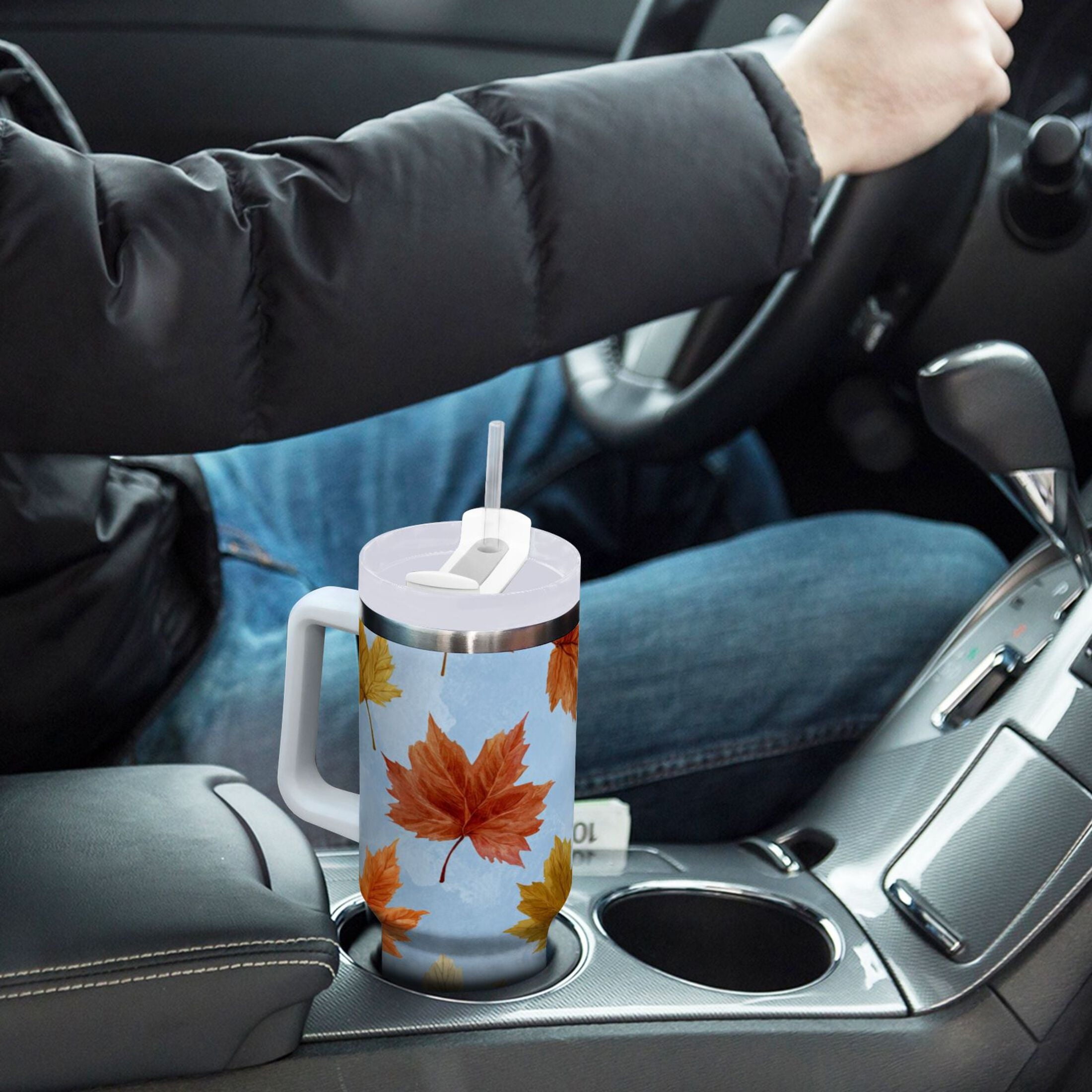 30 oz Insulated Stainless Steel Tumbler Double Wall Stainless Steel Tumbler with 2-Way Drinking Autumn Maple Leaves 0T6P