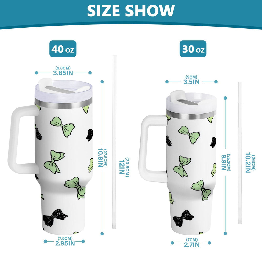 40 oz Insulated Stainless Steel Tumbler Double Wall Stainless Steel Tumbler with 2-Way Drinking Green and Black Bows YWII