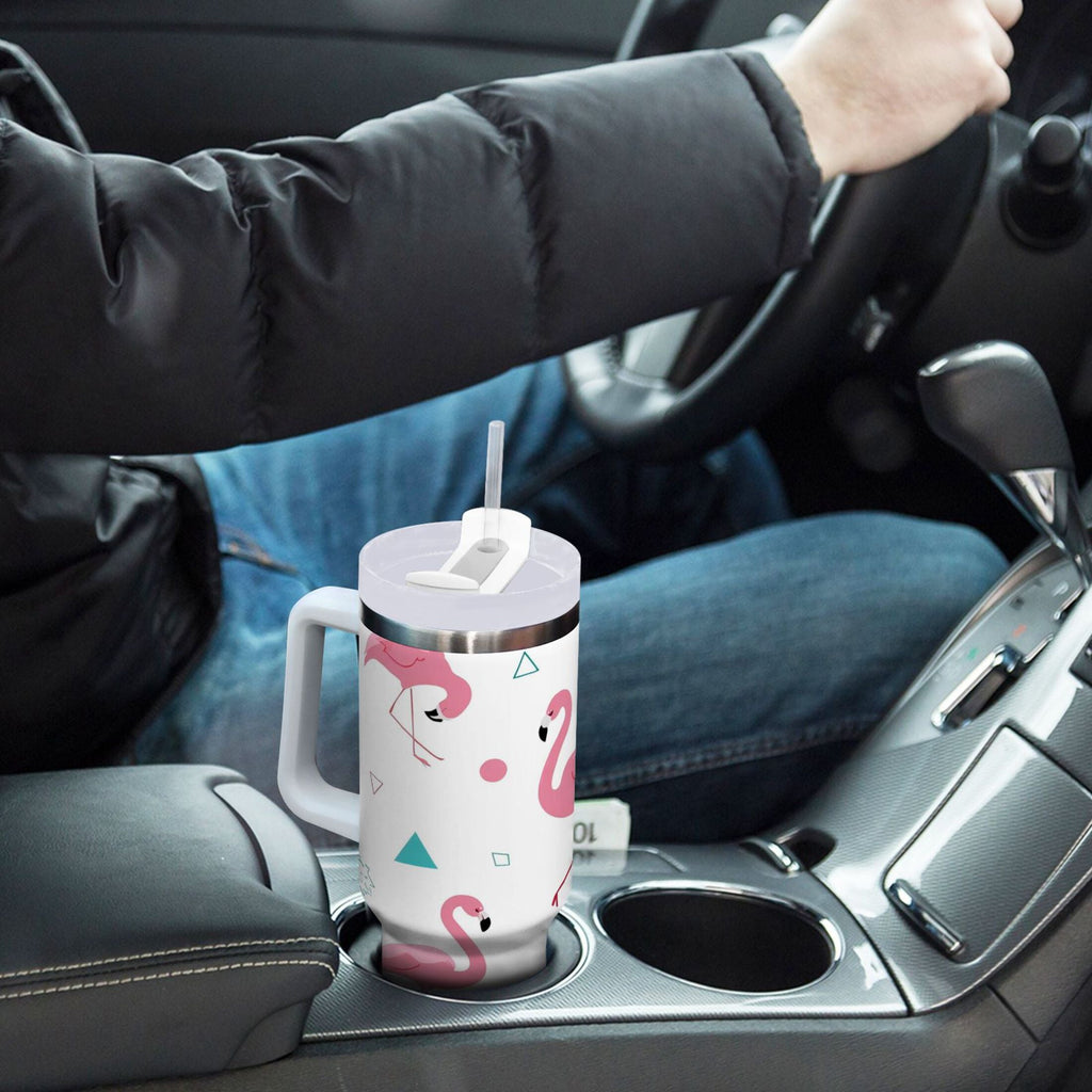 40 oz Insulated Stainless Steel Tumbler Double Wall Stainless Steel Tumbler with 2-Way Drinking Cute Flamingo Pattern GQ6Y