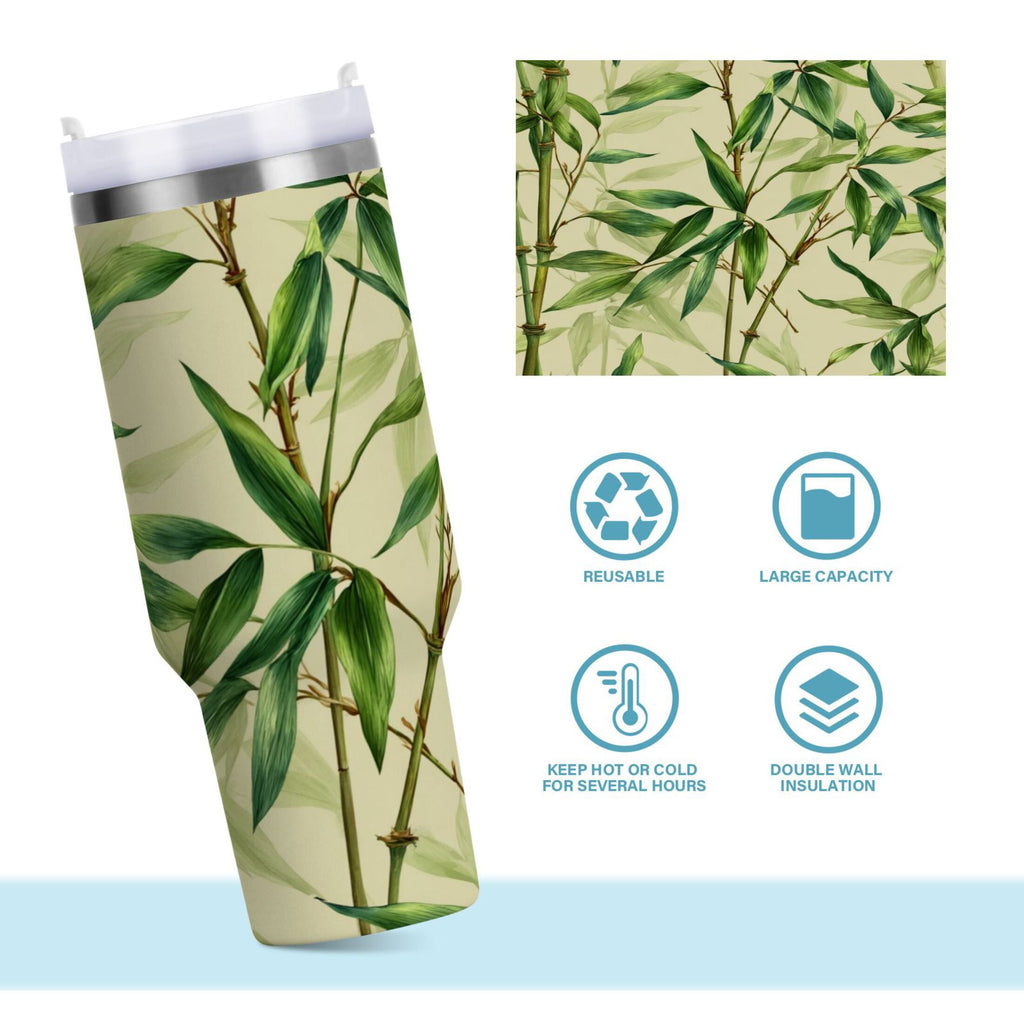 30 oz Insulated Stainless Steel Tumbler Double Wall Stainless Steel Tumbler with 2-Way Drinking Bamboo Pattern KC0H