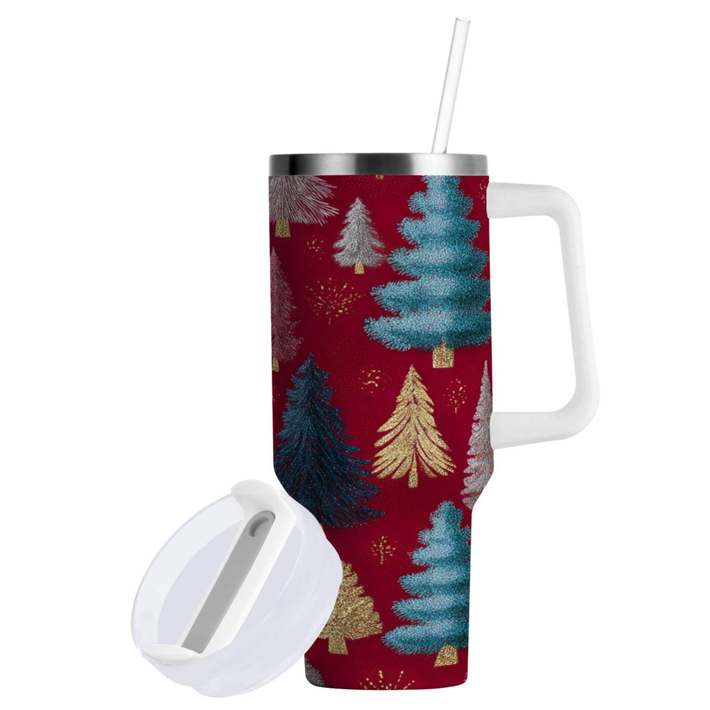 30 oz Insulated Stainless Steel Tumbler Double Wall Stainless Steel Tumbler with 2-Way Drinking Stylized Christmas Trees AKCX