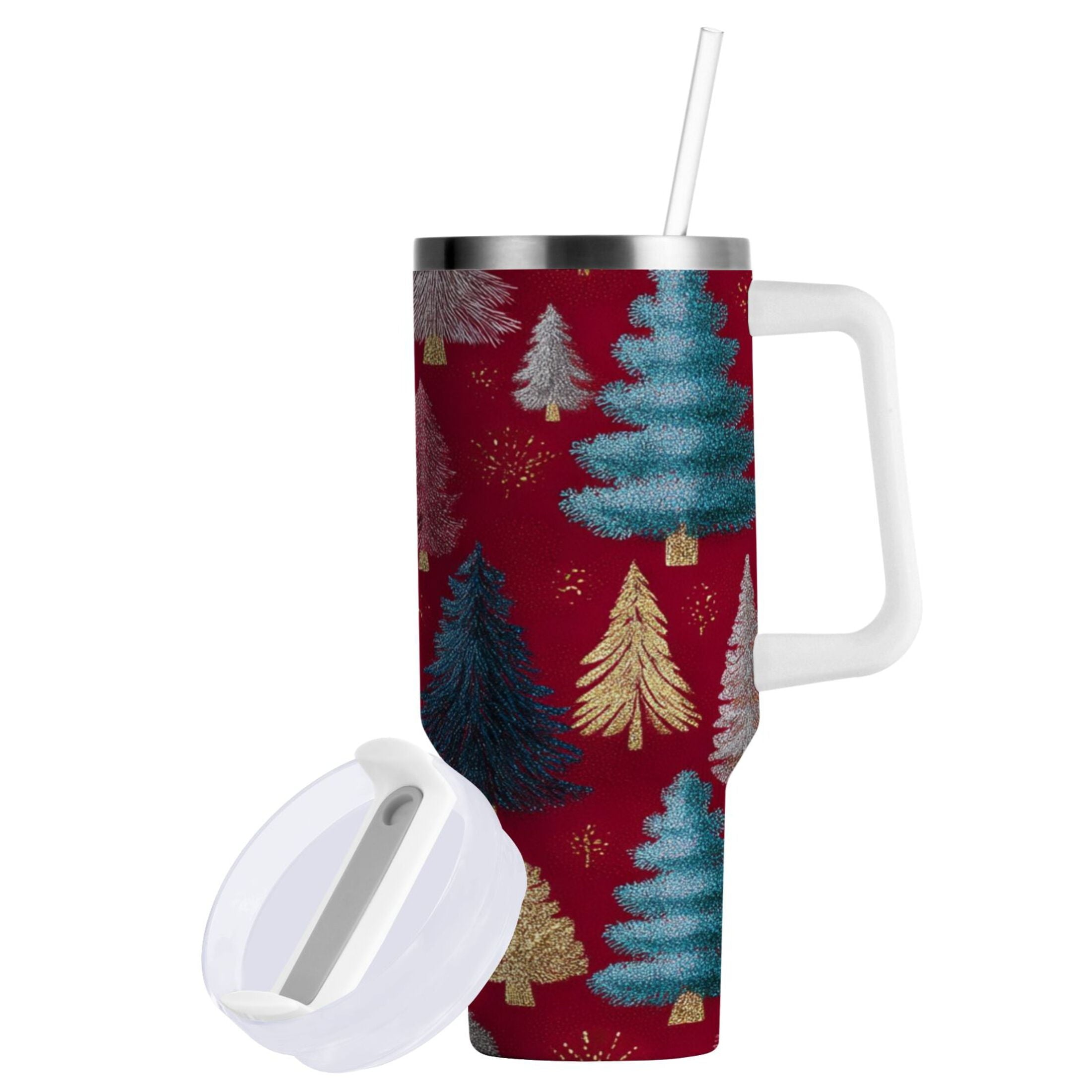 30 oz Insulated Stainless Steel Tumbler Double Wall Stainless Steel Tumbler with 2-Way Drinking Stylized Christmas Trees AKCX