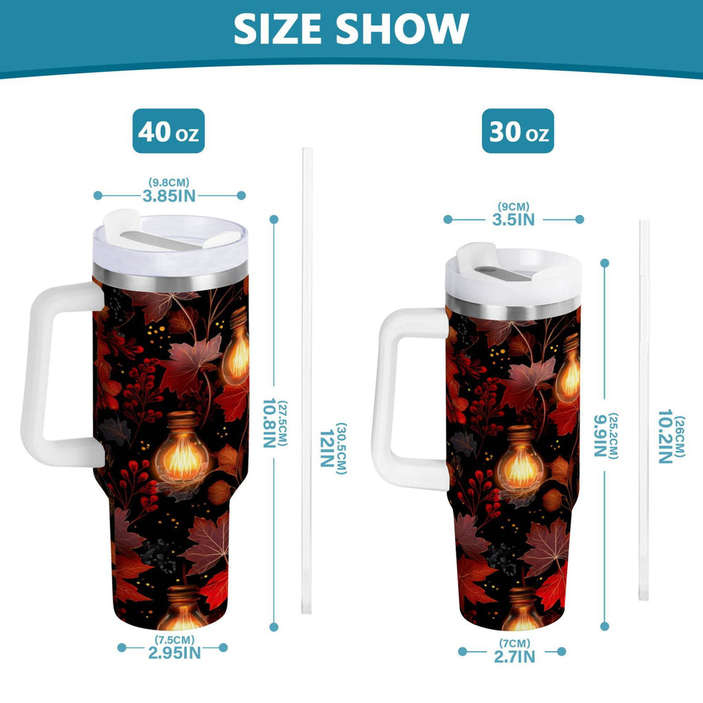 40 oz Insulated Stainless Steel Tumbler Double Wall Stainless Steel Tumbler with 2-Way Drinking Light Bulbs and Maple Leaves QSGM